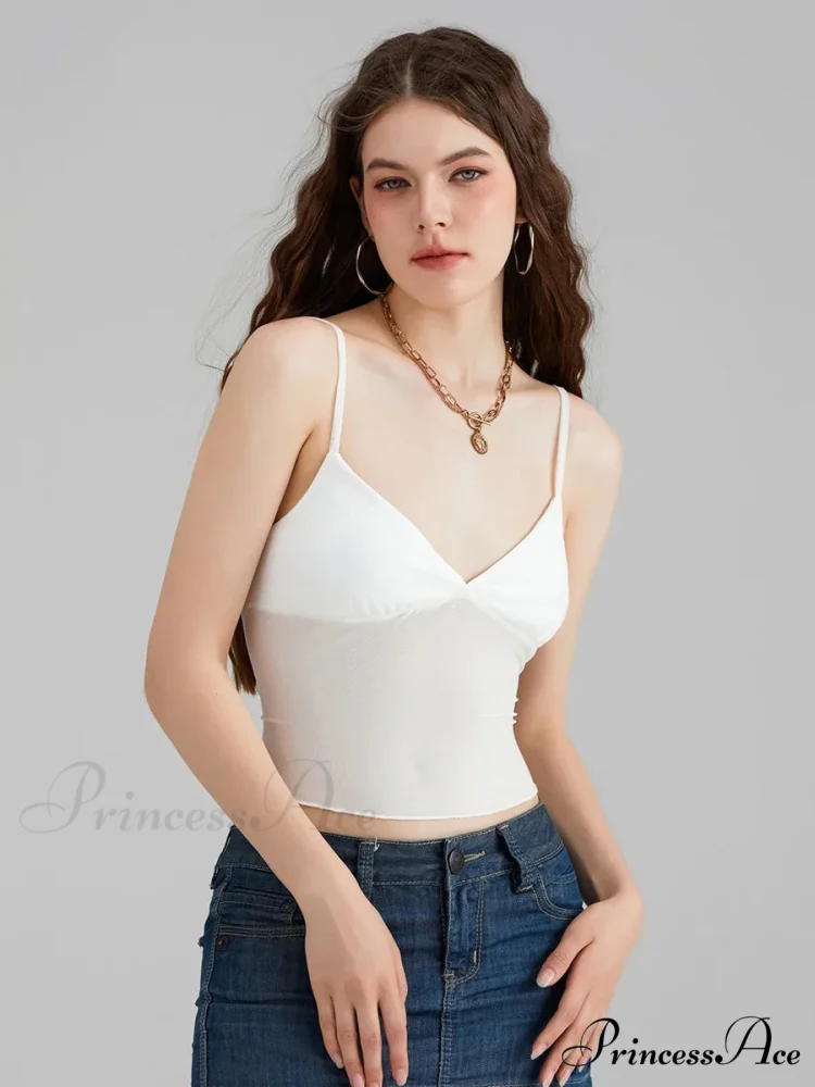 Transparent Net Backless Thin Strap V-neck Crop Top - Image 4