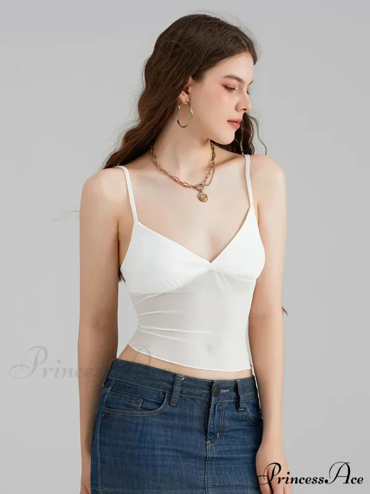 Transparent Net Backless Thin Strap V-neck Crop Top - Image 5
