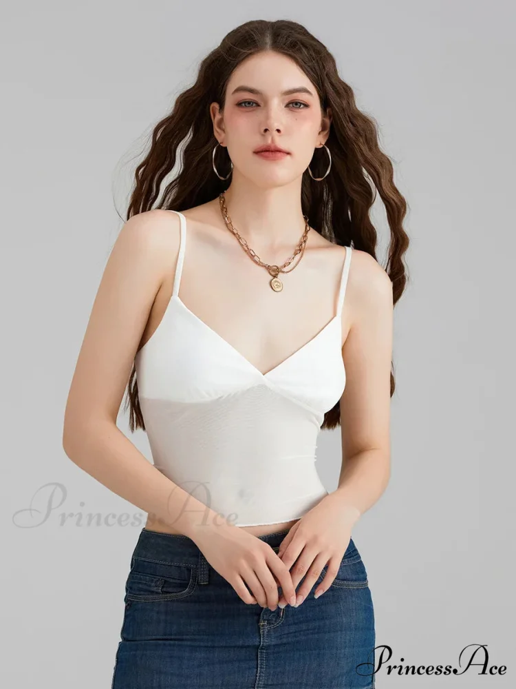 Transparent Net Backless Thin Strap V-neck Crop Top - Image 6