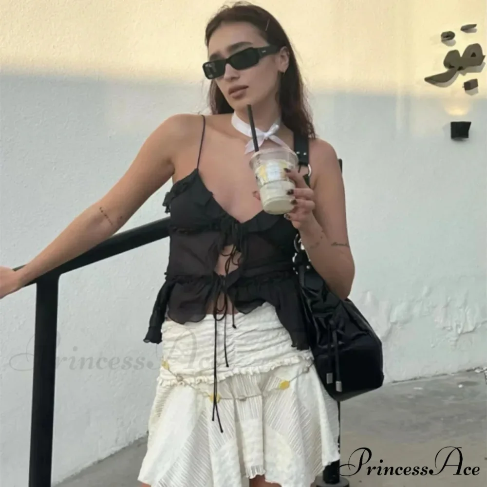 Transparent Net Frilled Midriff Top - Image 3