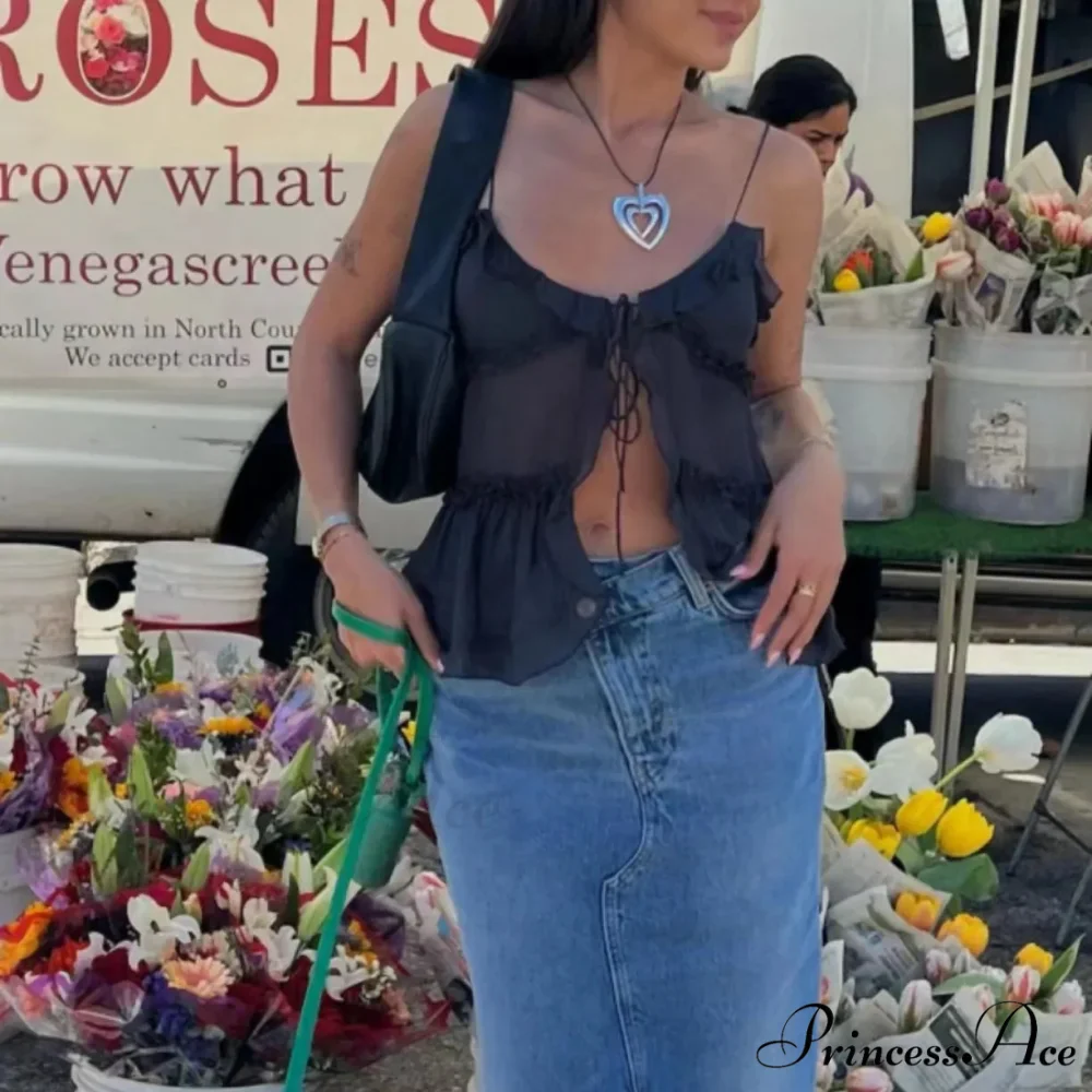 Transparent Net Frilled Midriff Top - Image 4