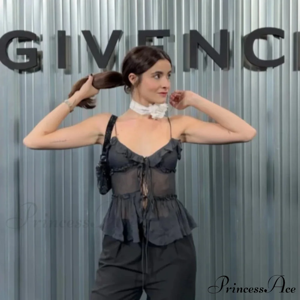 Transparent Net Frilled Midriff Top - Image 5