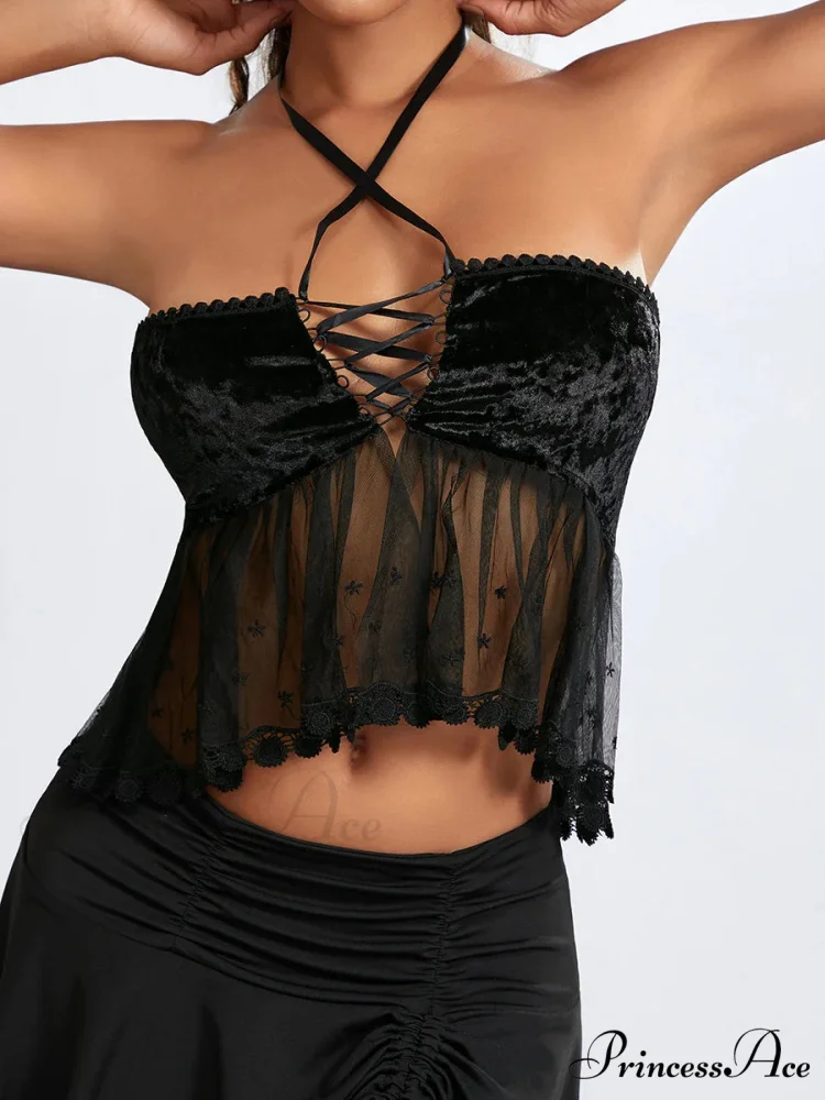 Transparent Net Halter Bind-up Strapless Open-back Bandeau - Image 4