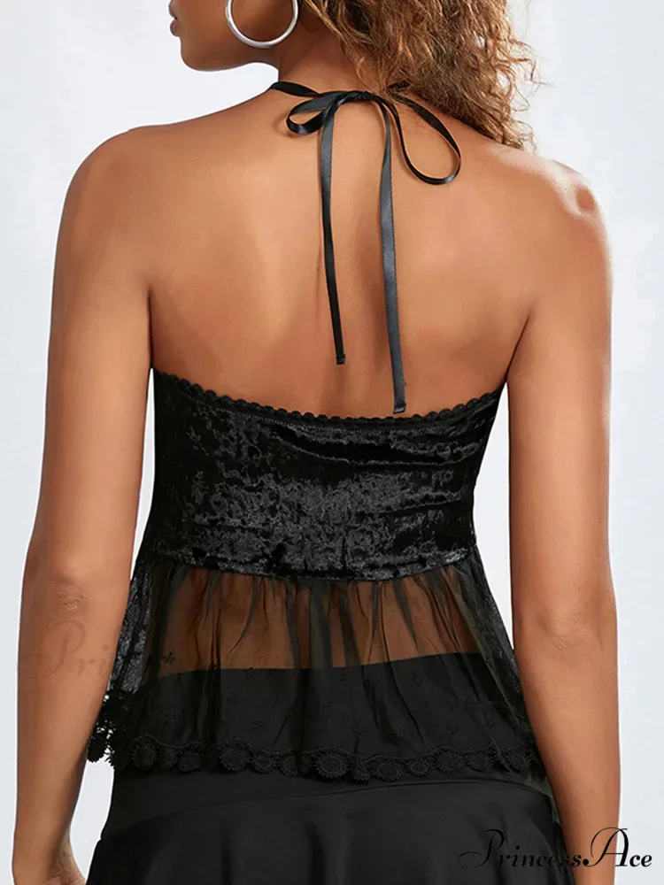 Transparent Net Halter Bind-up Strapless Open-back Bandeau - Image 5