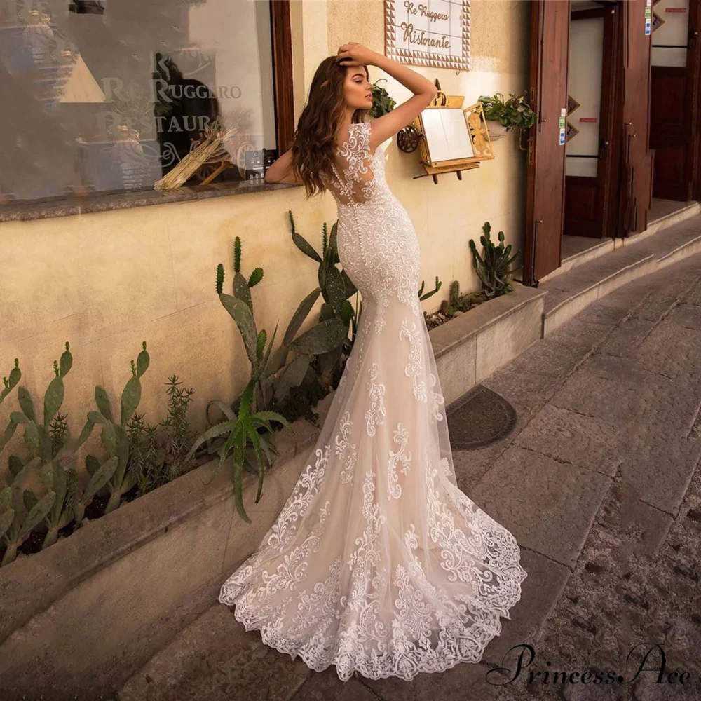 Transparent Net Mermaid Bridal Wedding Gown - Image 3