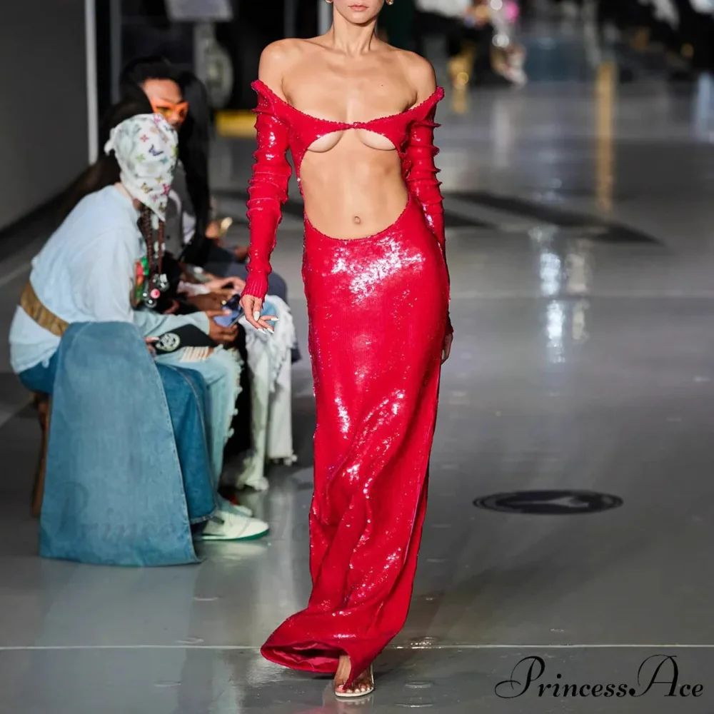 Transparent Panel Embellished Slit Formal Gown - Image 2