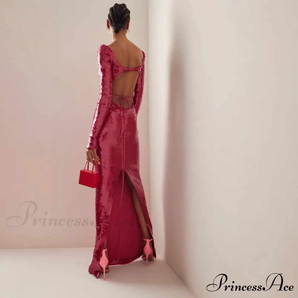 Transparent Panel Embellished Slit Formal Gown - Image 3