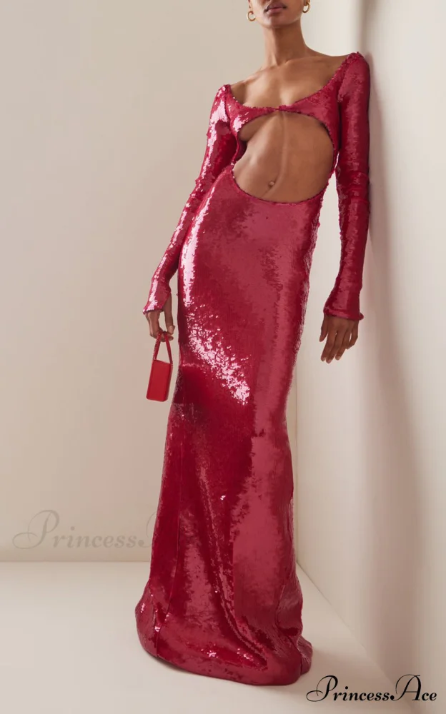 Transparent Panel Embellished Slit Formal Gown - Image 4