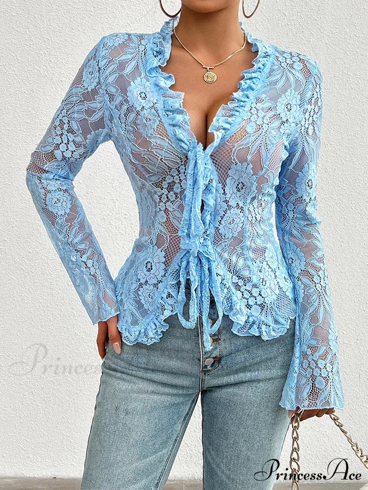 Transparent Sheer Seductive Long Sleeve Blouse - Image 10