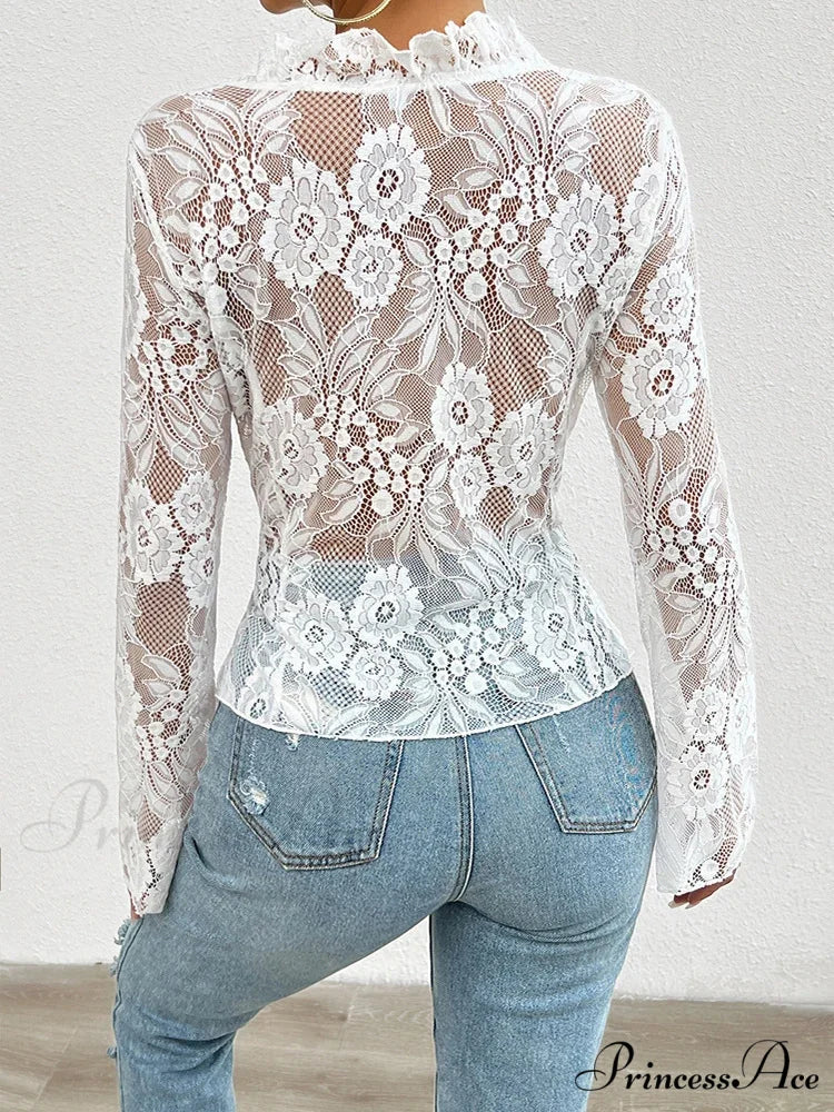 Transparent Sheer Seductive Long Sleeve Blouse - Image 2