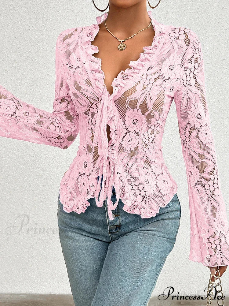 Transparent Sheer Seductive Long Sleeve Blouse - Image 6