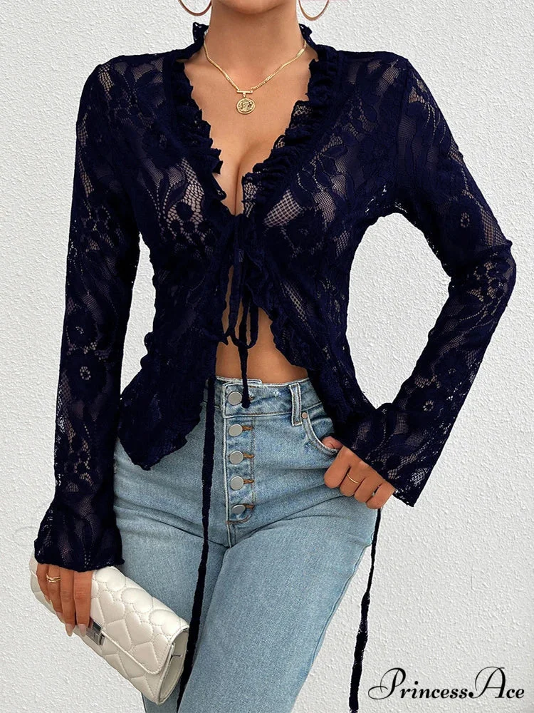 Transparent Sheer Seductive Long Sleeve Blouse - Image 8