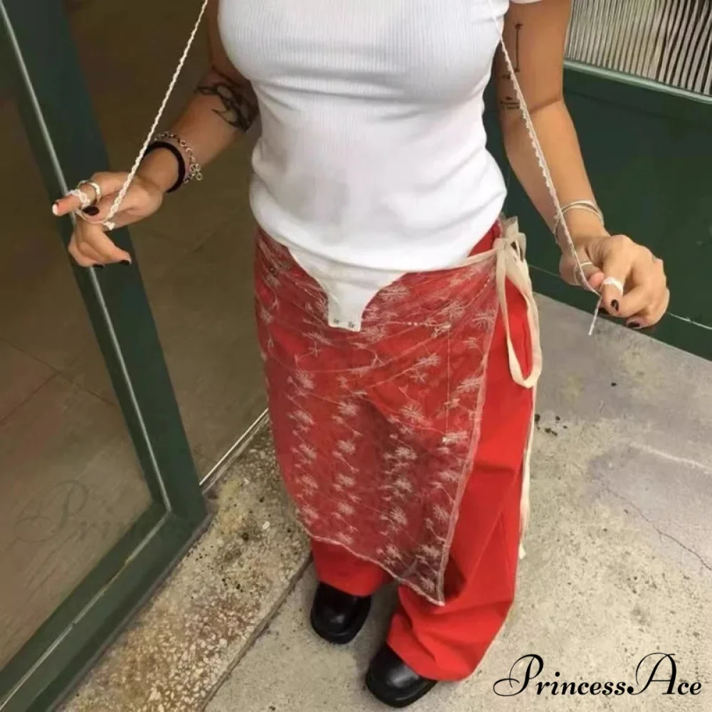 Transparent Sparkling Flower Lace Long Apron Skirt - Image 3
