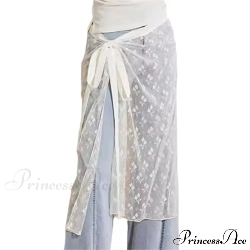 Transparent Sparkling Flower Lace Long Apron Skirt - Image 6