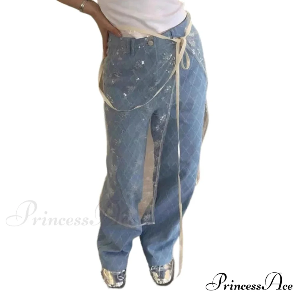 Transparent Sparkling Flower Lace Long Apron Skirt - Image 7