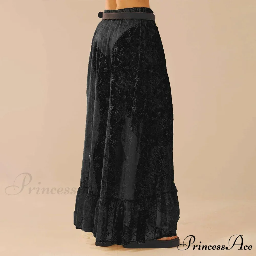 Transparent Stretchy High Waist Frilly Uneven Lace Skirt - Image 2