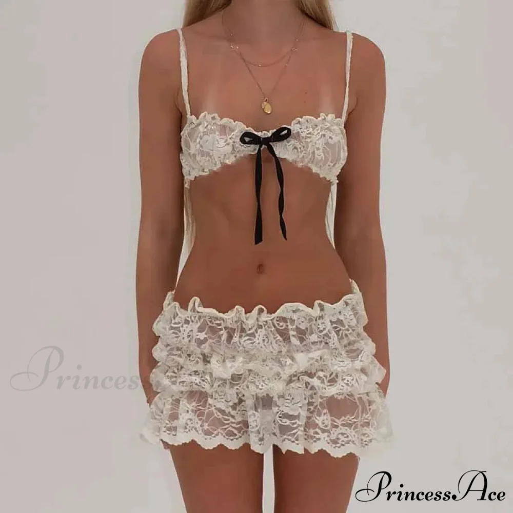 Transparent Thin Strap Camisole Short Skirt Two Pieces Set