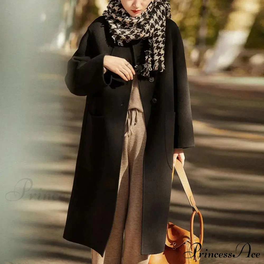 Travel Style Woolen Collar Overcoat - Image 3