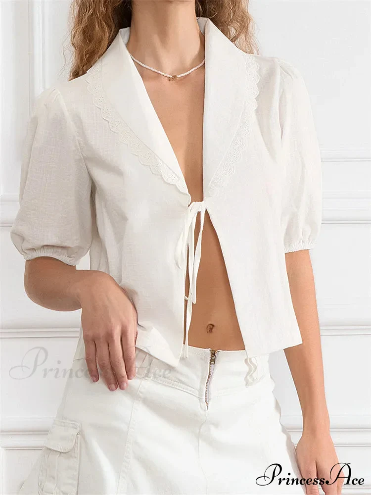 Trim Front Bind-Up V-neck Blouse - Image 4