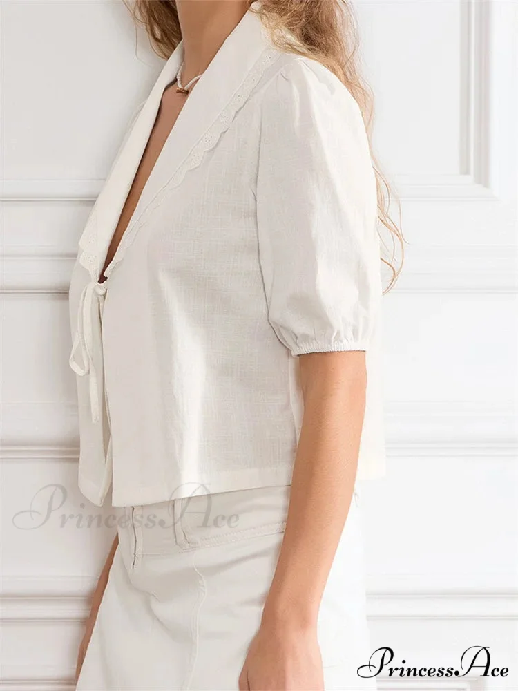 Trim Front Bind-Up V-neck Blouse - Image 5