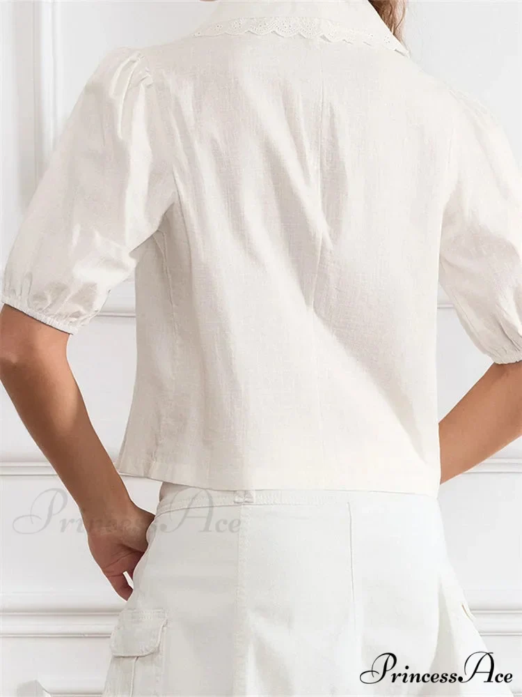 Trim Front Bind-Up V-neck Blouse - Image 6