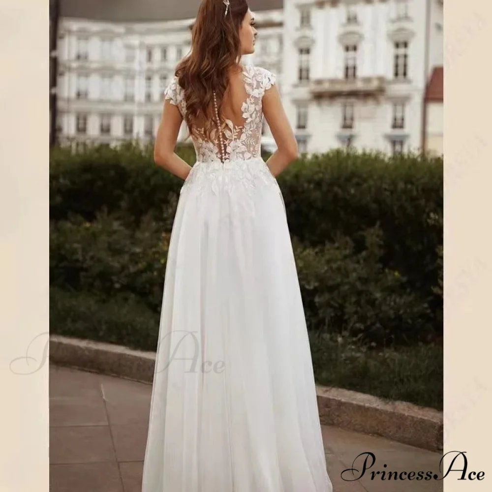 Twin Band Lace V-Neck Bridal Gown - Image 2