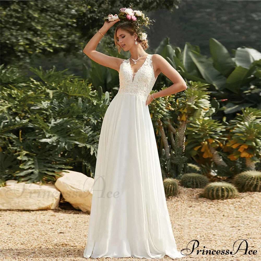 Twin Band Plunging Neckline Lace Bridal Gown - Image 3