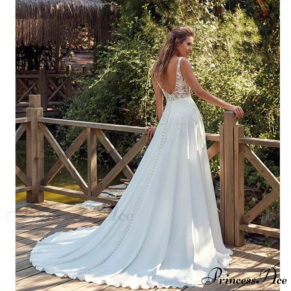 Twin Band Plunging Neckline Lace Bridal Gown - Image 2