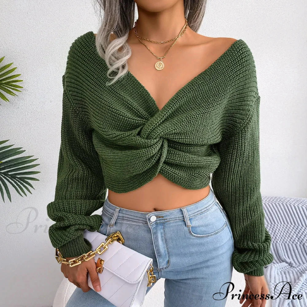 Twist Front Deep Neck Crop Sweater - Image 5