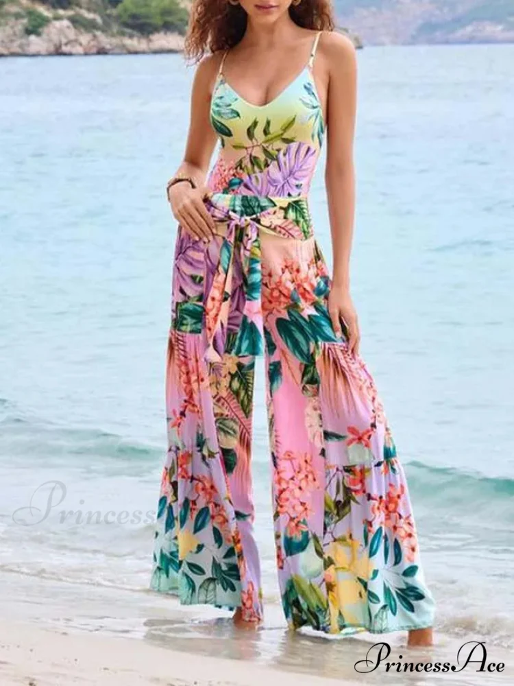 U-shaped Print Swimsuit Long Trousers One Piece - Image 2