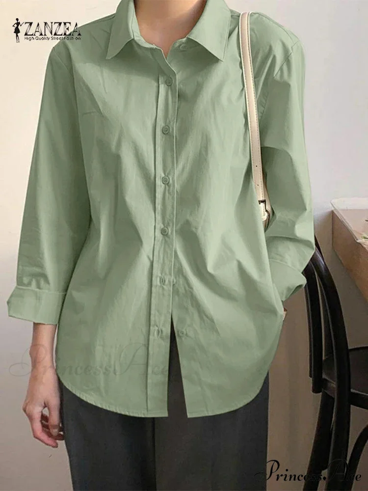 Uneven Lace-Up Button Lapel Blouse - Image 7