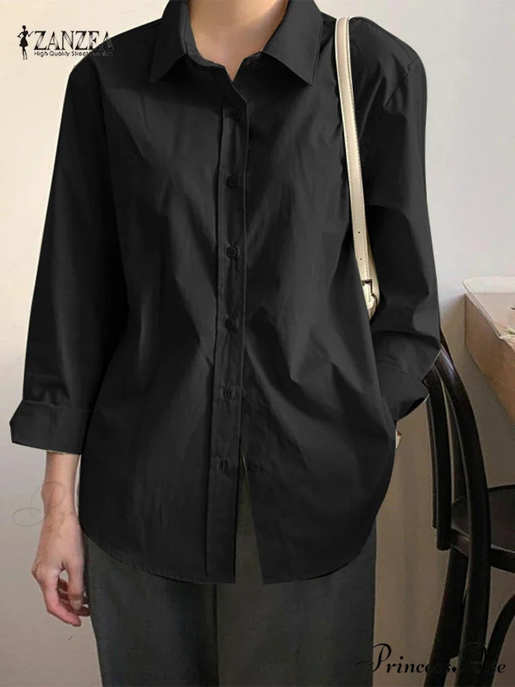 Uneven Lace-Up Button Lapel Blouse - Image 8