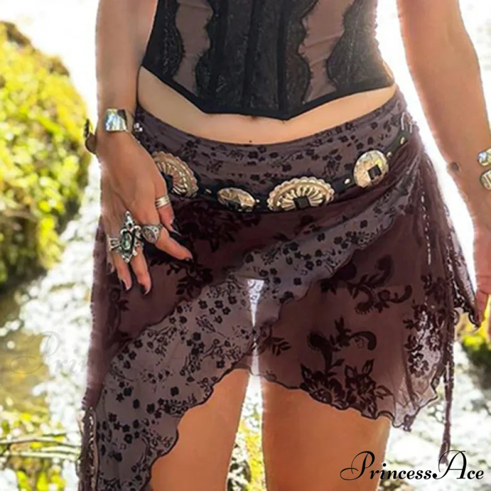 Unpredictable Printed Mesh Shirring Skirt Grunge Enchanted Skirt - Image 2