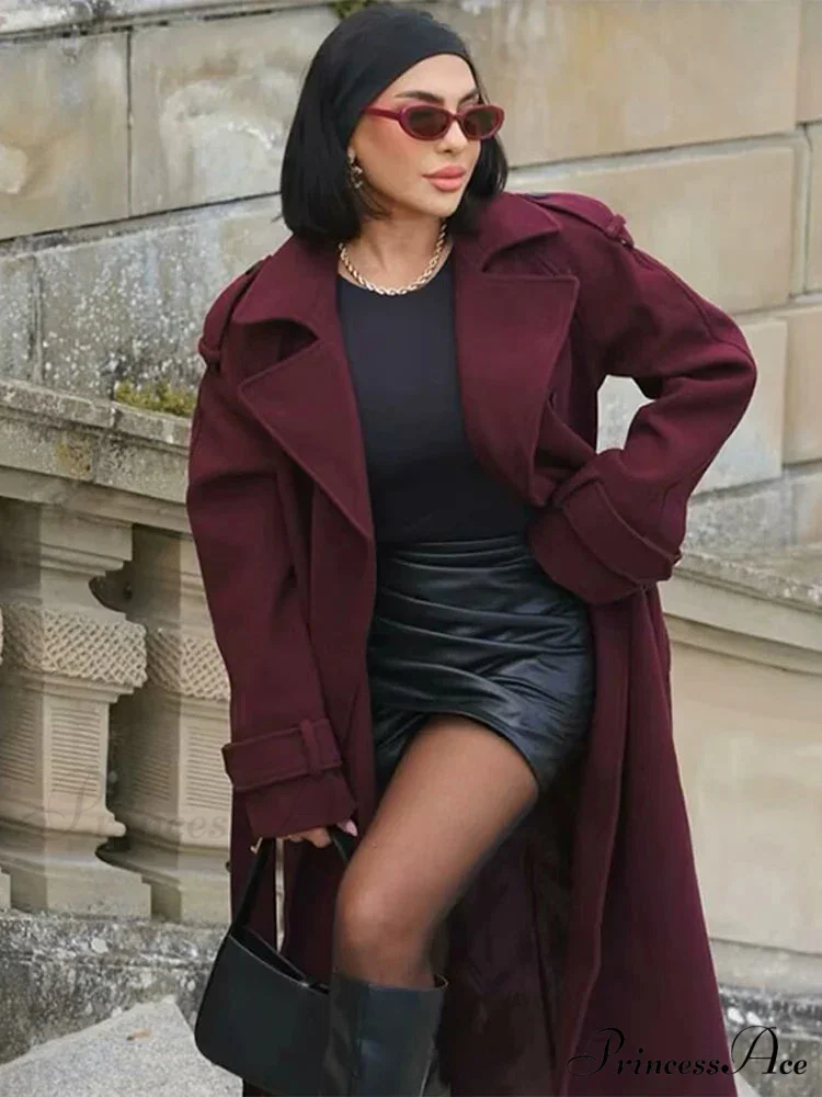 Urban Reddish Woolen Belted Overcoat - Image 2