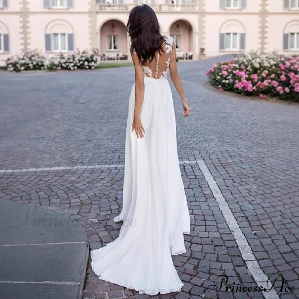 V-Neck Extended Sleeve Open-Back Bridal Gown - Image 2