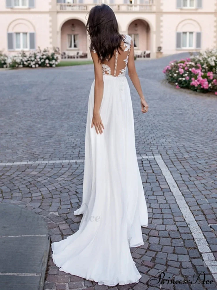 V-Neck Extended Sleeve Open-Back Bridal Gown - Image 4