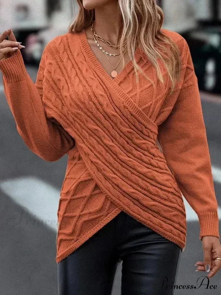 V - Neck Patterned Grey Y2k Sweater - Image 3