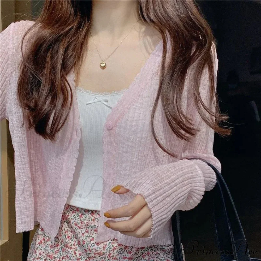 V-Neck Slim Sun Protection Korean Style Knitted Summer Cardigan - Image 3