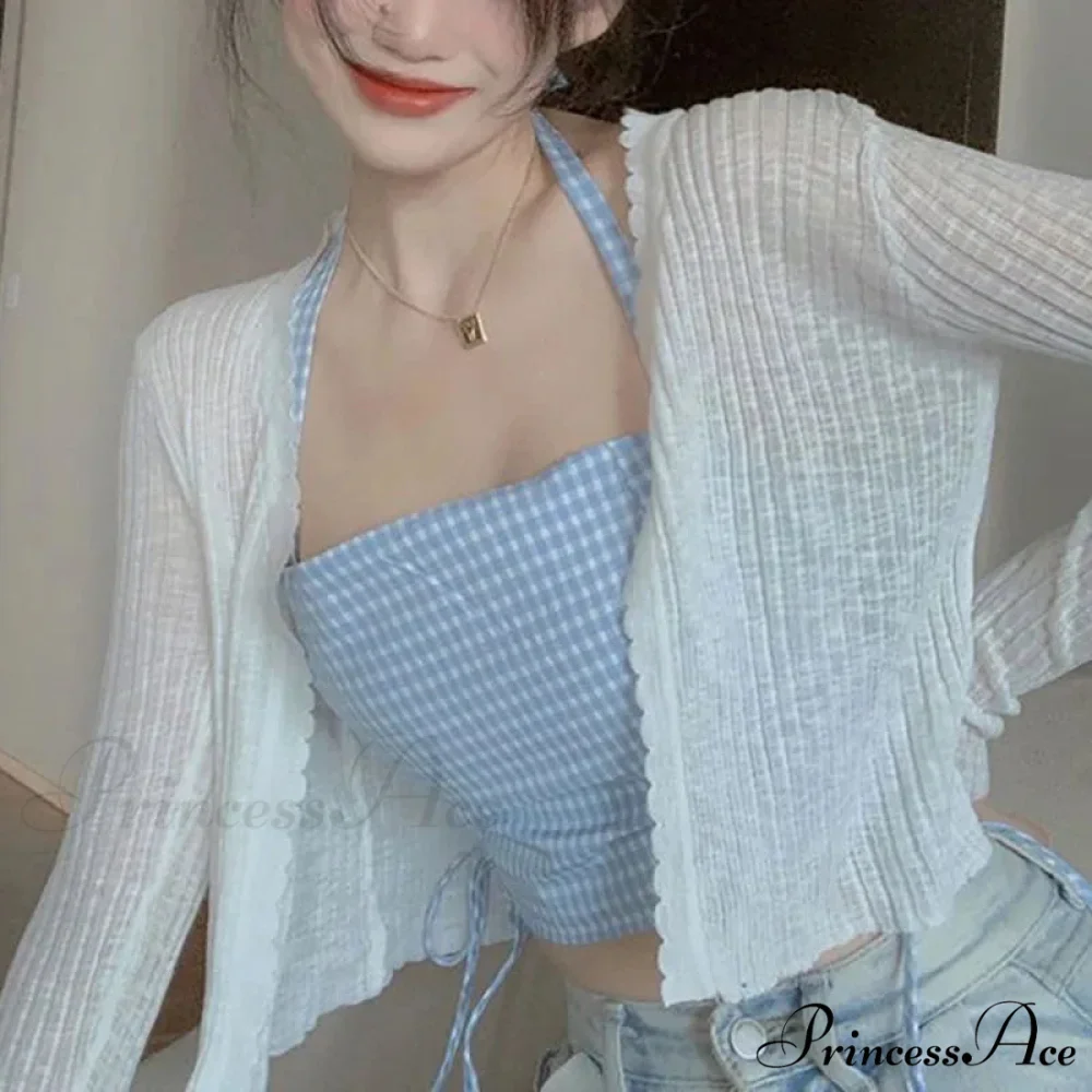 V-Neck Slim Sun Protection Korean Style Knitted Summer Cardigan - Image 4