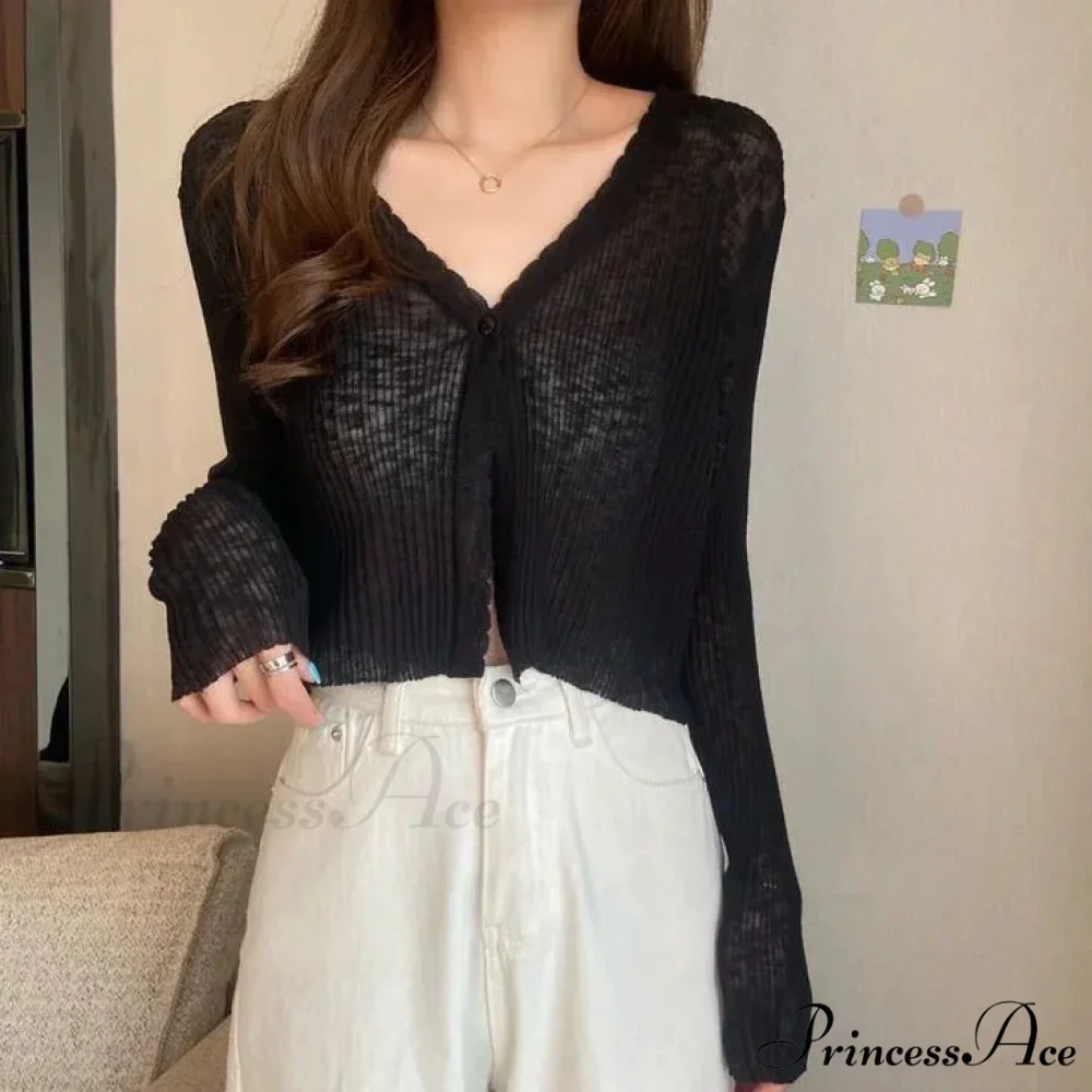 V-Neck Slim Sun Protection Korean Style Knitted Summer Cardigan - Image 5