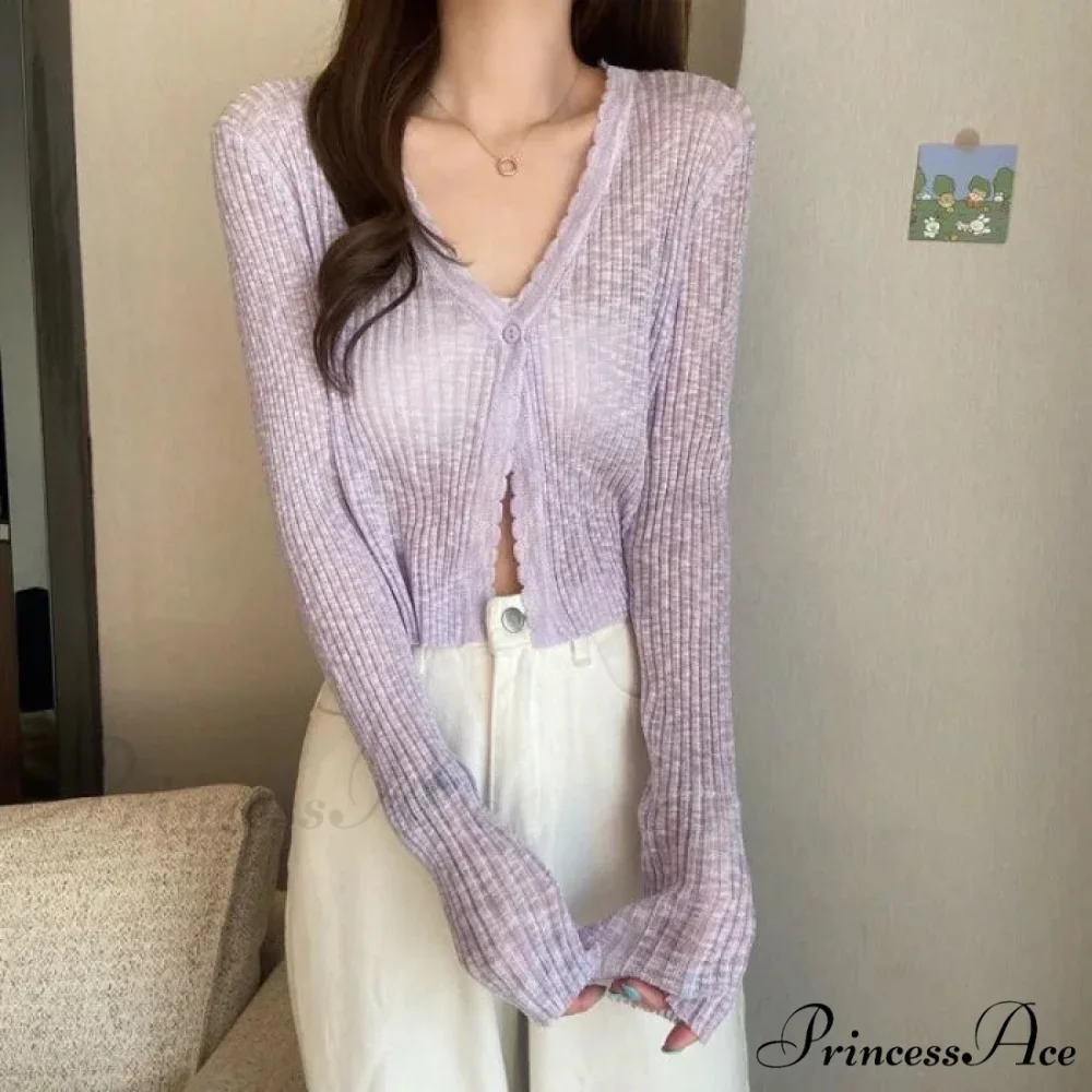 V-Neck Slim Sun Protection Korean Style Knitted Summer Cardigan - Image 6