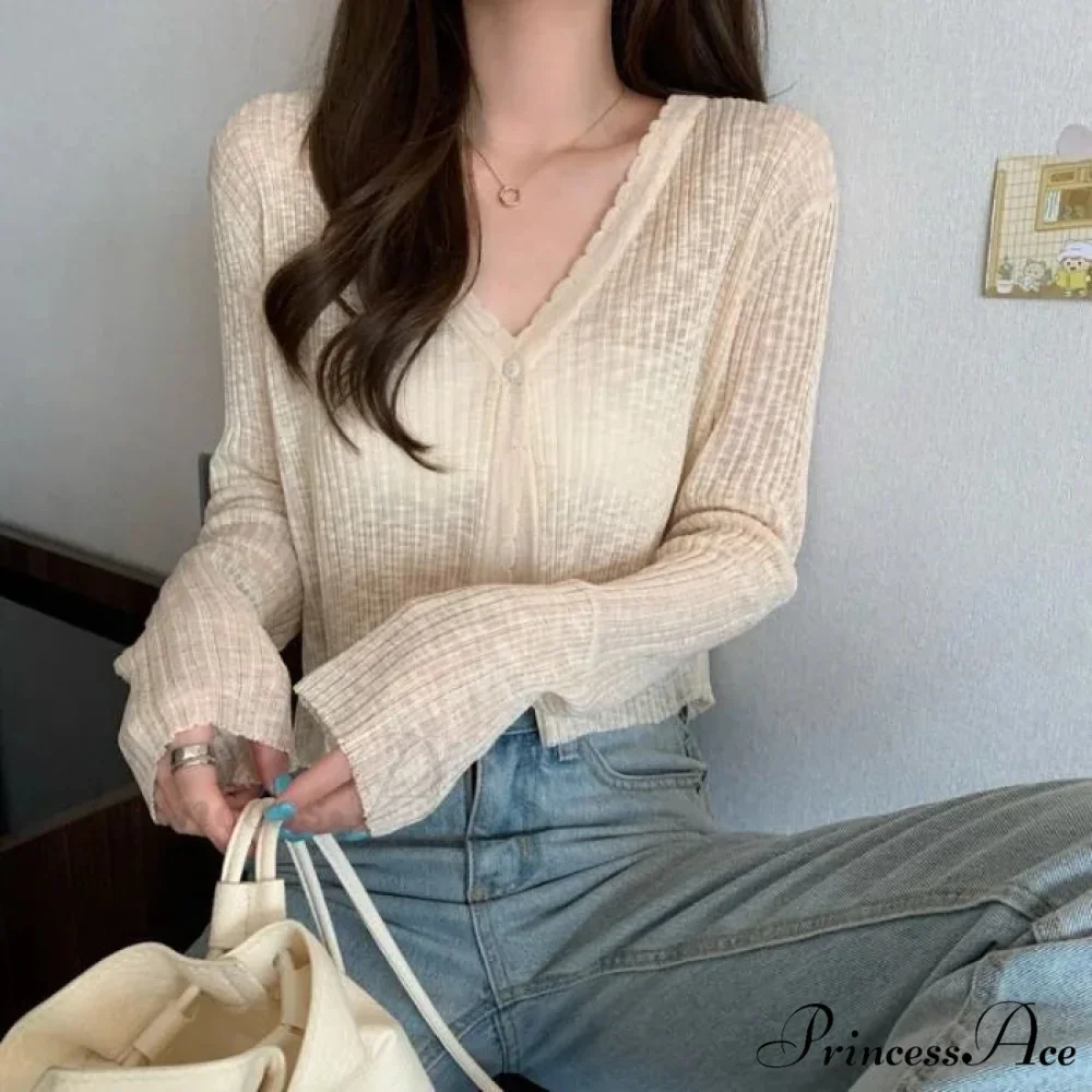 V-Neck Slim Sun Protection Korean Style Knitted Summer Cardigan - Image 7