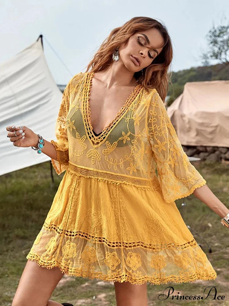 V-neck Transparent Lace Boho Cover-up - Image 4