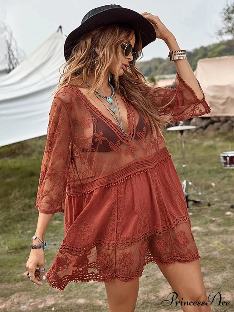 V-neck Transparent Lace Boho Cover-up - Image 5