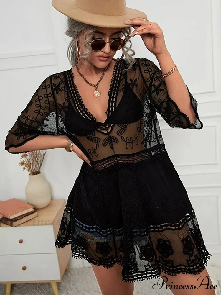 V-neck Transparent Lace Boho Cover-up - Image 7