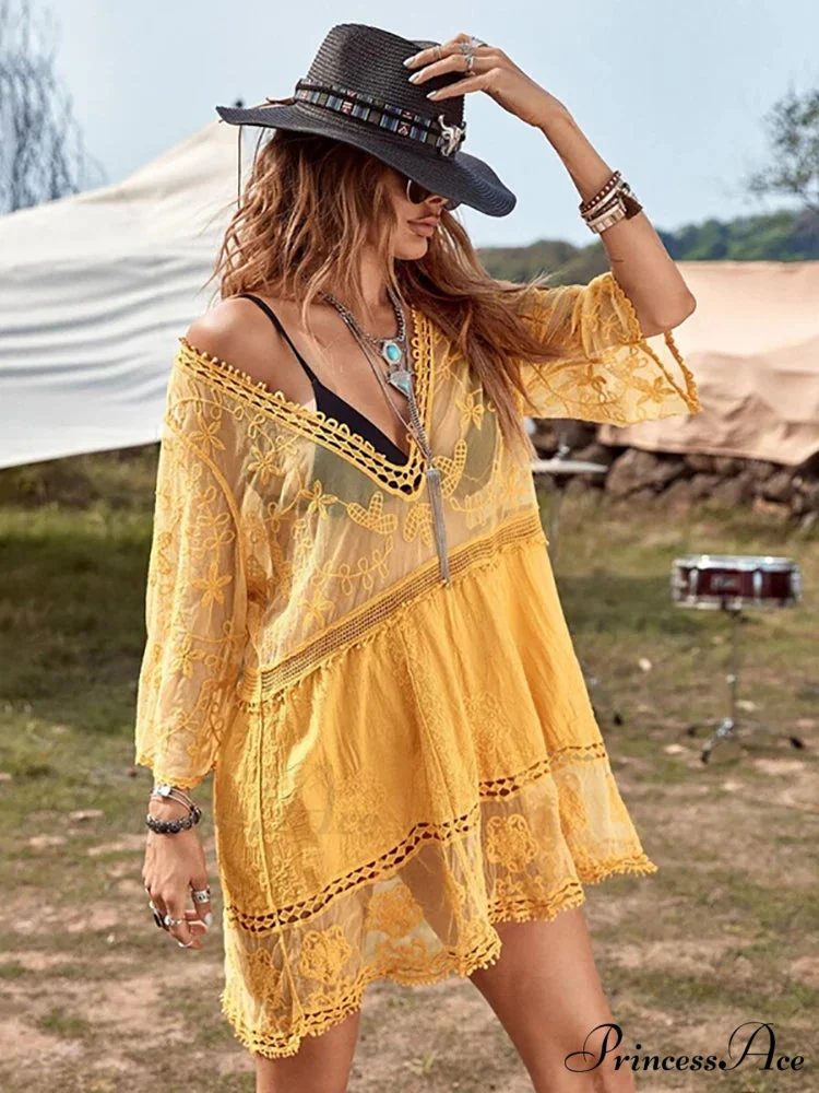 V-neck Transparent Lace Boho Cover-up - Image 8
