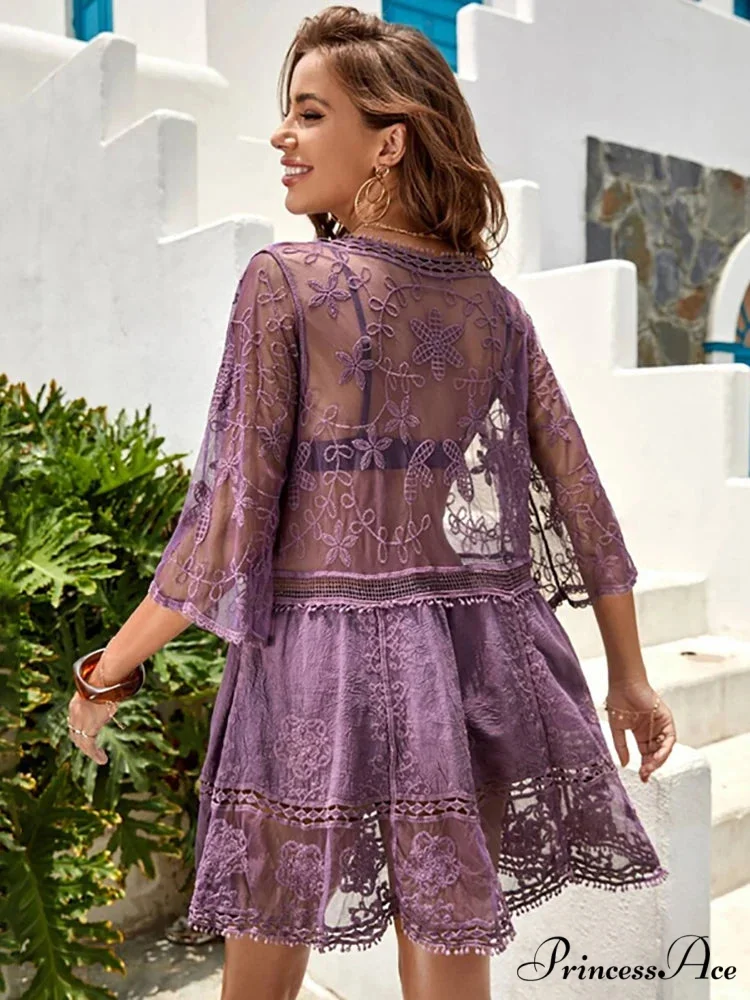 V-neck Transparent Lace Boho Cover-up - Image 9