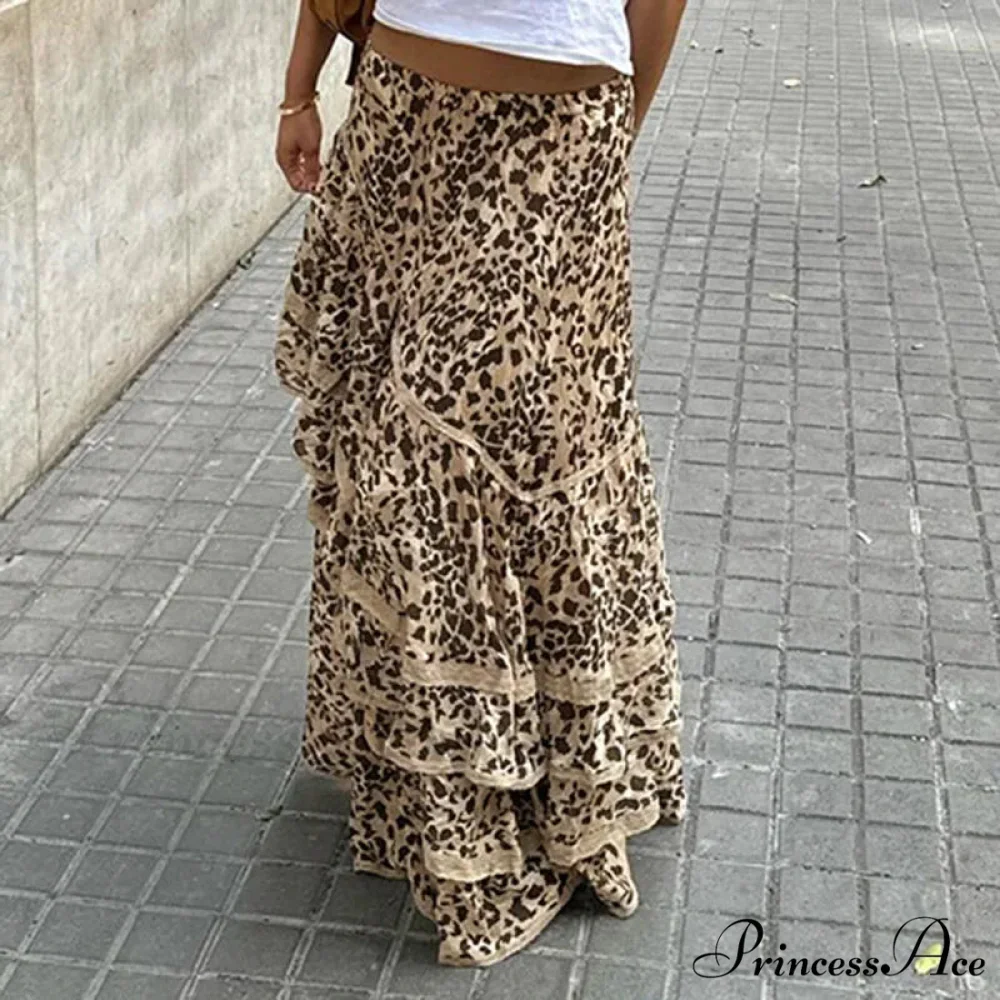 Vacation Skirts Short Waist Cheetah Pattern Long Patched Asymmetrical - Image 2