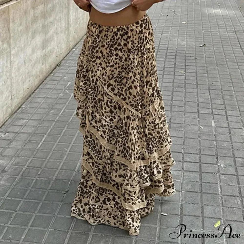 Vacation Skirts Short Waist Cheetah Pattern Long Patched Asymmetrical - Image 3