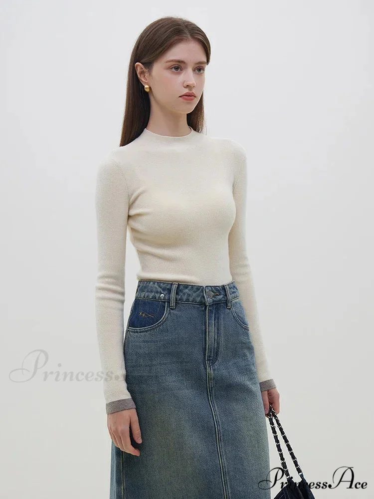 Various Shades Semi High Neck Slim Knitted Sweater - Image 2